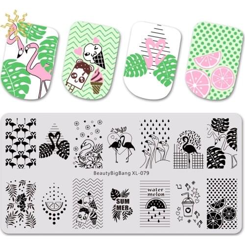 BEAUTYBIGBANG Summer Fruit Nail Art Stamping Template Tropical Punch Pattern Rectangle Image Plate Stamping Polish Needed