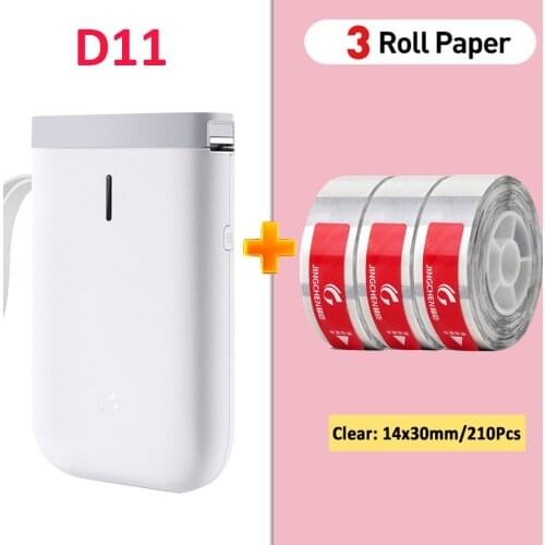 White Niimbot Labeler add 3Rolls Transparent D11 Price Sticker Portable BT Thermal Label Printer Home and Office use USB Cable