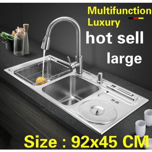 Free shipping Apartment luxury large kitchen double groove sink durable 304 stainless steel high quality hot sell 92x45 CM