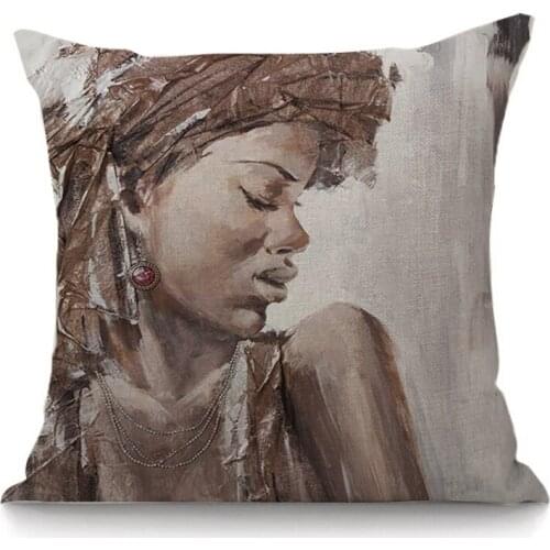 Throw Pillow 45X45 High Quality Creative African Woman Print Home Decor Cojines Seat Cushion Almofadas Cotton Linen Cushion