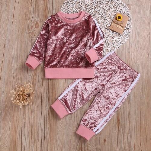 Breathable Clothes Set Cute Fashion O-Neck Long Sleeve Gold Velvet Sweatshirt Trousers Soft Outfits Baby Girls Tracksuit Sets