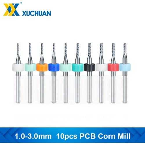 10pcs 1.0-3.0mm PCB Corn Milling Cutter CNC Router Bit Carbide End Mill 3.175mm(1/8'') Shank Corn Milling Bit