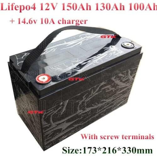 GTK 12V 150Ah 130AH 120ah 100ah LiFePO4 Power Battery Pack for Boat trolling motor RV Solar Energy Yacht replace 100Ah +10A char