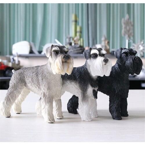 JJM Miniature Schnauzer Dog Pet Figure Animal Model Collector Toys Decor Gift Car Decoration Crafts Collection Simulation Model