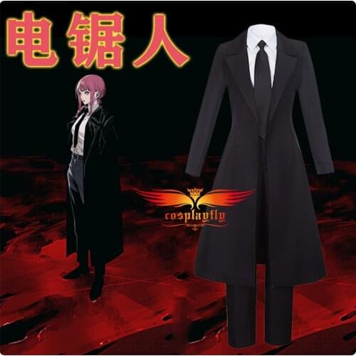 Anime Chainsaw Man Power Cosplay Costume Adult Women Male BlackUniform Outfits Black Trench White Shirt Pants Tie Halloween