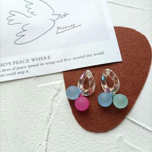 ZiccoWong Creative Hit-color Beads Long Dangle Earring For Women Girl Acrylic Chian Lovely Trendy 2021 Fashion Eardrop Jewelry