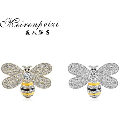 Meirenpeizi Crystal Rhinestones And Enameled Bee Hornet Brooch Pins For Women Fashion Costume Jewelry Accessories Gift