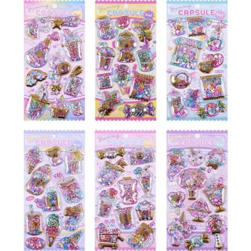 Kawaii Glittering 3D Capsule Stickers For Scrapbooking Diary Stationery Stickers Different Sheets Birthday Gift Animals Cartoon