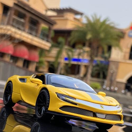 1:32 Ferrari Sf90 Car Model Simulation Pull Back Sound And Light Childrens Toy Metal Car Model Boy Birthday Gift Collection