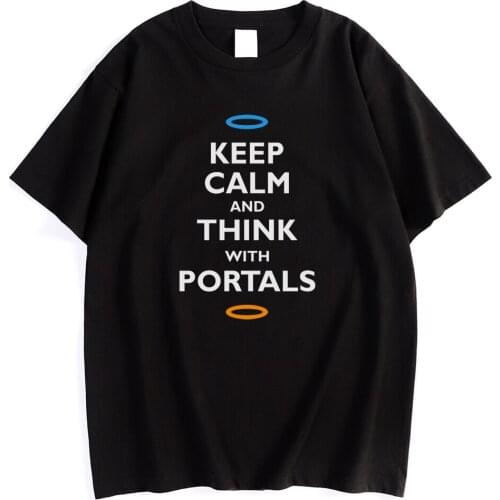 Keep Calm And Think With Portals Printed Man T Shirts Fashion O-Neck T Shirt Simplicity Breathable T-Shirts Cool Fit Mens Tops
