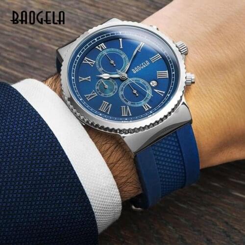 Baogela chronographe Quartz montres pour hommes garçons décontracté homme étanche analogique montre-bracelet lumineux mains bleu