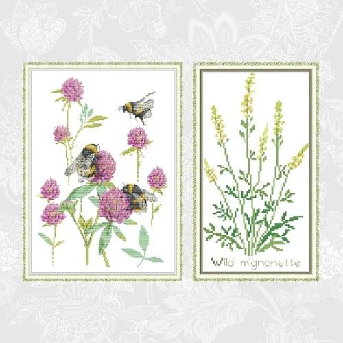 Handwork Beginner Embroidery Sets Bumblebee and Mignonette Cross-stitch Aida Canvas Kits 11CT 14CT Home Decoration Needlework