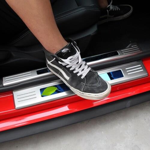 Stainless steel car threshold strip welcome pedal decoration modified interior accessories for Ford Mustang 15-20