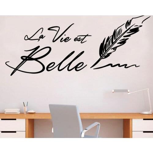 Feather Wall Sticker French Quote Vinyl Removable Wallpaper For Bedroom decoration Wall Decal Phrase French Stickers Decor RU481