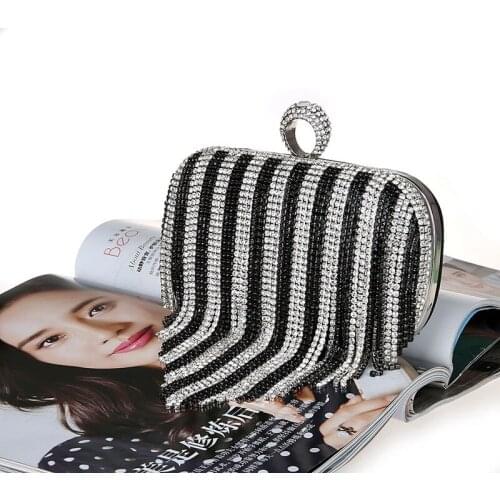2018 New Black/Silver Women Bag Handbag Bridal Wedding Evening Bag Clutch Fashion Party Purse Makeup Bag Tassels 09300-A