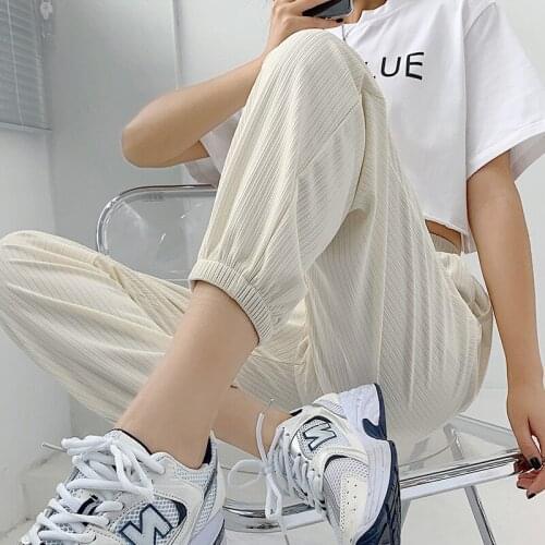 Springs new ice cream pants womens sweatpants loose-fitting thin-fitting pants womens 100-footed nine-pack thin casual pants