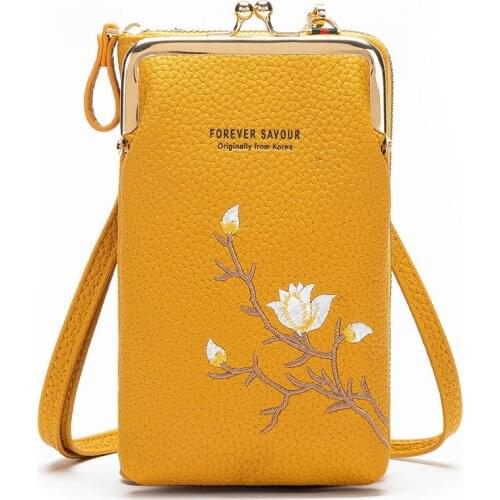 New Women Small Crossbody Large Capacity PU Leather Shoulder Bag Fashion Handbags Embroidery Flower Bolsas Phone Purses for Girl