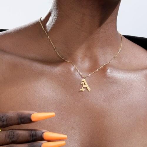 Initial Necklace For Women Letter Gold Chain Stainless Steel Necklaces Old English Font Chains Jewelry Christmas Gift Wholesale