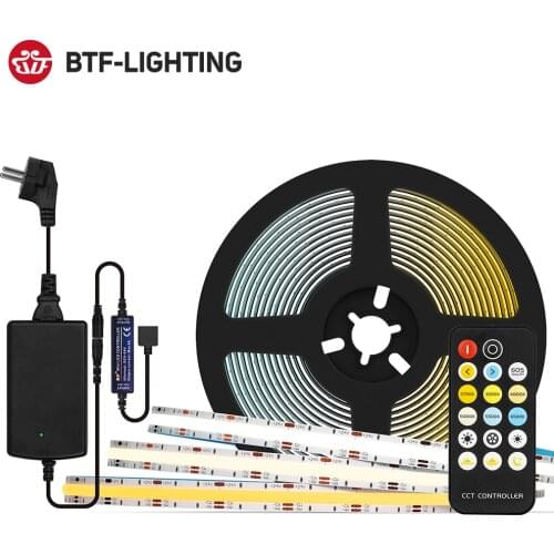 RF 17 Keys Dimmable FCOB CCT LED Light Strip Full Set High Density Flexible FOB COB Led Lights RA90 Warm White with White DC 24V