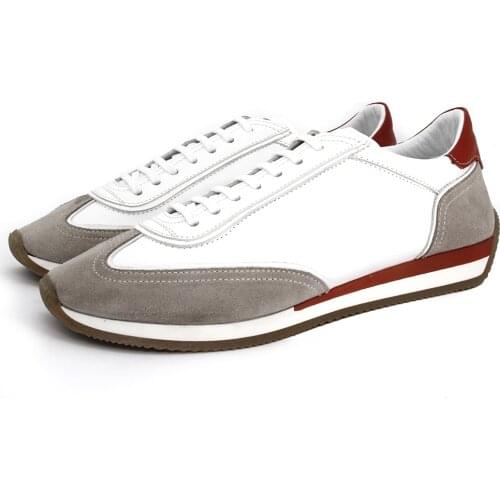 SHENBINs Handmade White/Beige Calf/Suede, Basic Running Shoes for Men