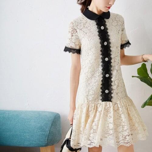 Rhinestone New silk lace and flounce dress with feminine style