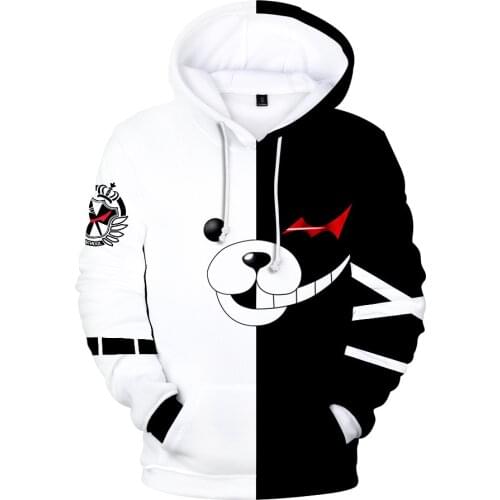 Danganronpa Monokuma Hoodie Sweatshirt Men/Women Cosplay Costume 3D Printed Black White Bear Hoody Mens Hoodies Clothes
