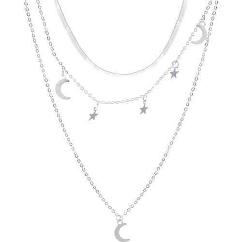 Trendy 3 Layed Star Moon Choker Necklaces Collar Women Chokers Gold/Silver Color Metal Chain Necklace for Female Collier New