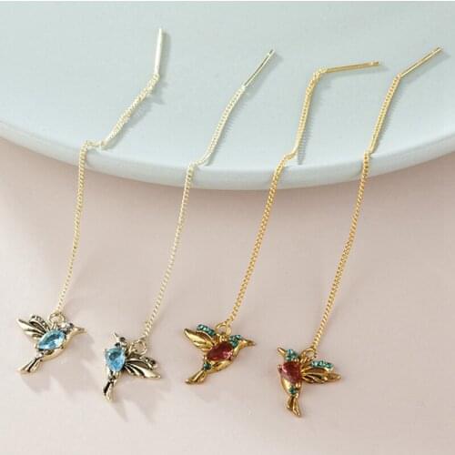 Unique Long Drop Earrings Bird Pendant Tassel Crystal Pendant Earrings Ladies Jewelry Design