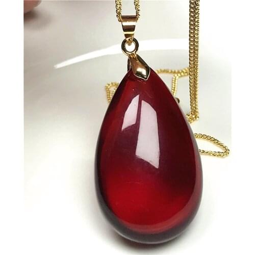 Natural Red Blood Amber Pendant Necklace Jewelry For Woman Man Gift 35x21x12mm Beads Crystal Silver Chains Stone Gemstone AAAAA