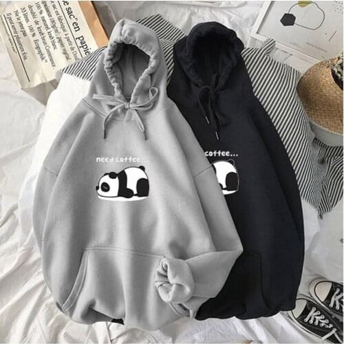 SUNOWE 2021 Winter Womens Hoodie Need Coffee Letter Panda Sweatshirt Long Sleeve Korean Fashion Womens Top Hoodies