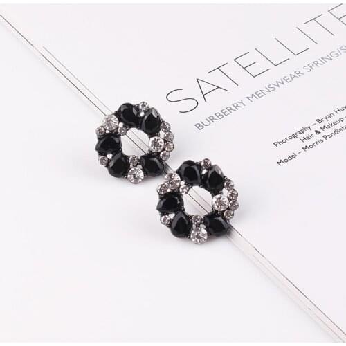 LUBOV Fashion Colorful Flower Crystal Circle Stud Earrings Women Gold Color Rhinestone Piercing Earrings Wedding Party Jewelry