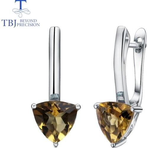TBJ,Natural citrine triangle 7.0mm earring gemstone 925 sterling silver fine jewelry simple design for girl best Valentine gift
