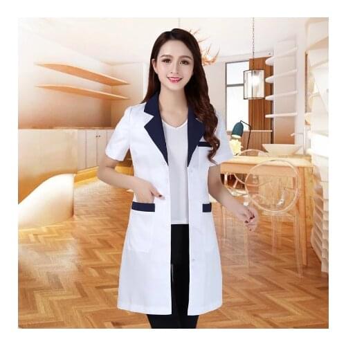 Summer womens white coat laboratory Robe science lab coat beauty salonSlim clothing nursing uniforms scrubs uniform