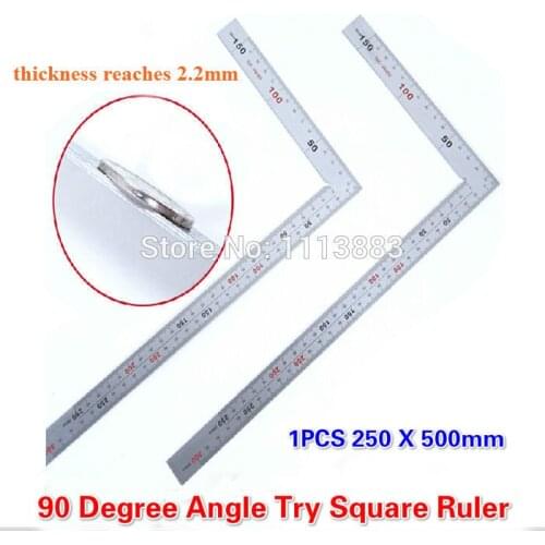 1PC Stainless Steel 250 x 500mm Bladed L Angle Try Square Measure Ruler Angle Rule Carpenters Square