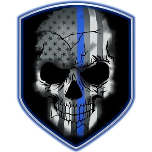 10.2CM*13CM Personality Decal Blue Line Skull Shield Decal Skull Car Sticker PVC 6-0403