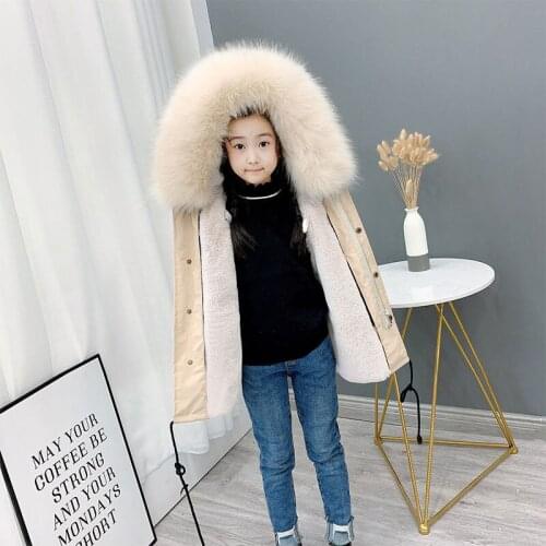 2020 Autumn Winter Girls Fur Coat Children Natural Rabbit Fur Kids Jacket Warm Parkas Real Fur Boys Girls Thicken Outerwear W633