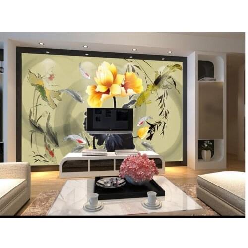 3d wallpaper 3d murals wallpaper for walls 3 d Chinese feng shui ink lotus carp swimming background wall paintings home decor