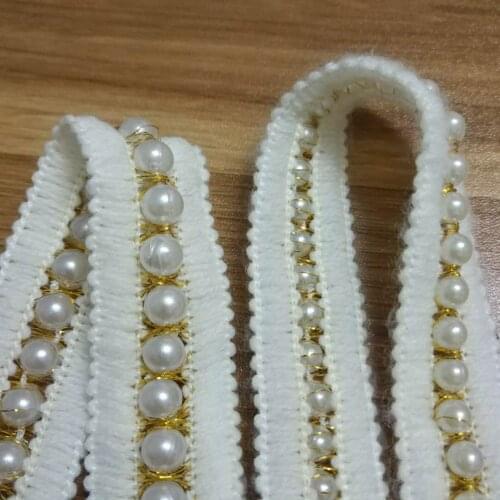5 yards Beaded Pearl White Gold Trimming Lace Ribbon Trim Applique Embellishment Sewing renda For Wedding Dress webbing