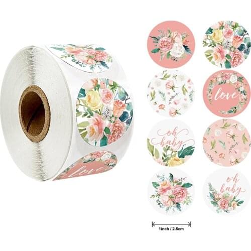 500pcs/roll Floral Gift Stickers Handmade Sticker Love Sealing Labels Circle Stationery Sticker for Wedding Birthday Party Decor
