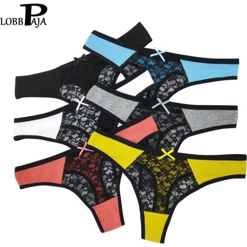 6 PCS/Lot Sexy Thongs G-Strings T-Back Underwear Women Lace Cotton Low Waisted Ladies Knickers Young Girls Panties M L XL#7398