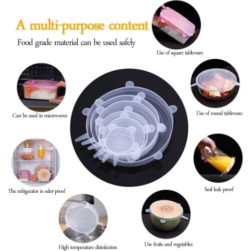 6 Pcs/set Silicone Fresh-keeping Cover Food Sealing Cover Zero Waste Kitchen Accessories Reusable Protective Film Container