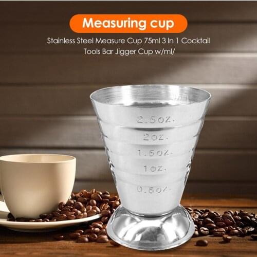 75ml Multifunctional Stainless Steel Measure Cup Cocktail Tool Bar Mixed Drink Jigger Spoon Cocktail Glass Mixing Cup for Bars