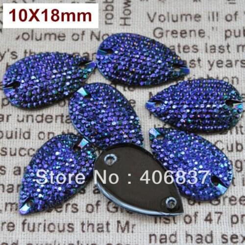 Free Shipping, 100pcs/Lot, 10*18mm Bling-star Indigo sew on resin stones flat back sew on teardrop beads