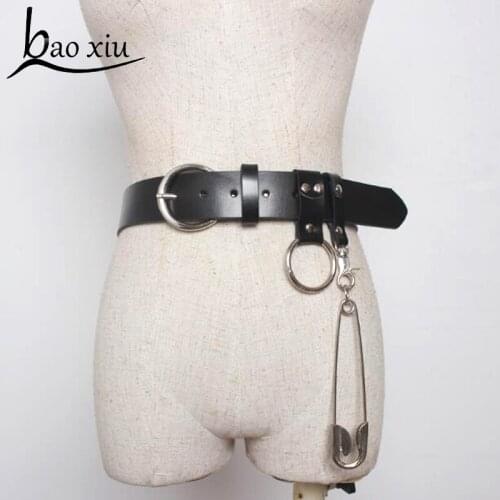 2020 New Street Punk Big Round Ring Belt Rock Trousers Hipster Jeans Waist belt HipHop Leather Silver Clip Pin Pendant Belts