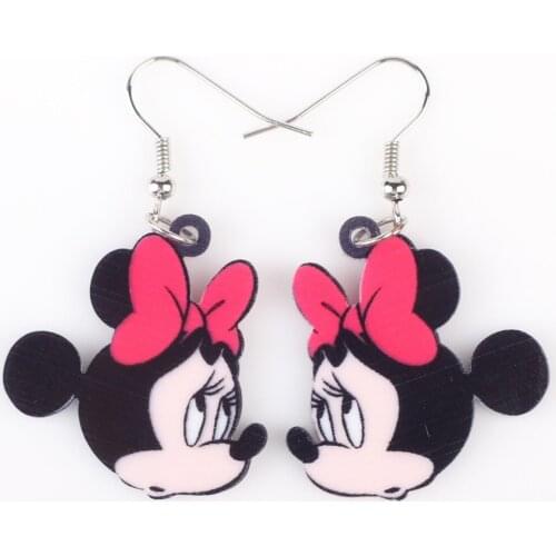 Bonsny Acrylic Cute Mouse Face Earrings Long Drop Dangle Novelty Cartoon Animal Jewelry For Girls Women Gifts Party Accessories