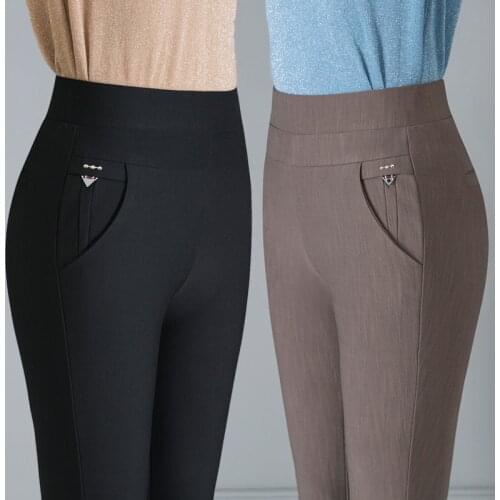 New Oversized 6XL Women Pants Vintage Elastic High Waist Cotton Casual Straight Pants Female Trousers Pencil Stretch Pants