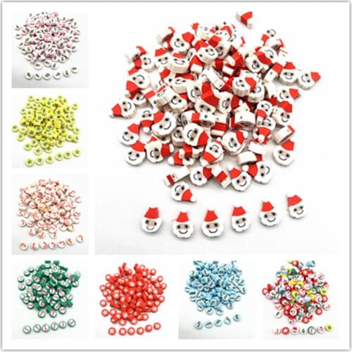 30pcs 10mm Christmas Pattern Beads Polymer Clay Spacer Loose Beads for Jewelry Making DIY Handmade Bracelet Accessories