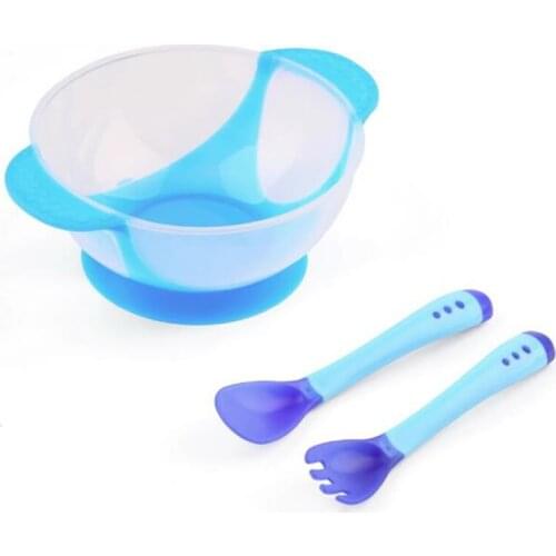 Baby Bowl Slip-resistant Tableware Set Infants feeding Bowl With Sucker and Temperature Sensing Spoon For Kids Dinnerware