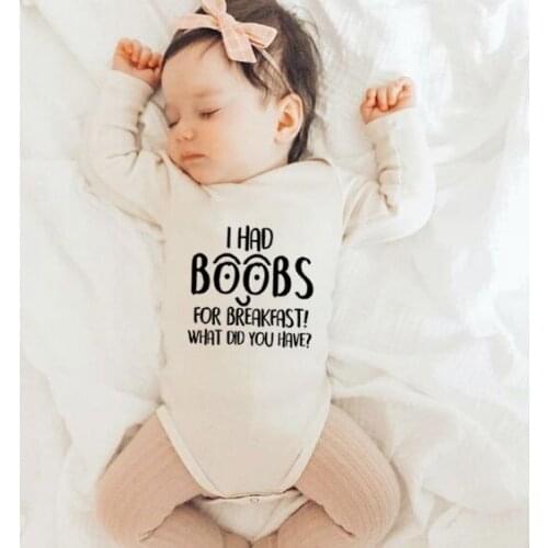 Newborn Baby Boys Girls I HAD BOOBS FOR BREAKFAST Outfit Clothing Fashion Long Sleeve Infant Bodysuit Kids Cute Jumpsuit