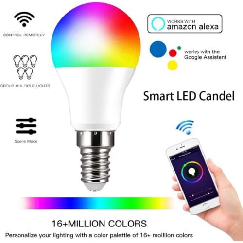 E14 Smart WiFi Light Bulb 6W Dimmable RGB LED Lamp Voice Control Work With Alexa Google Dimmable Timer Function APP Control